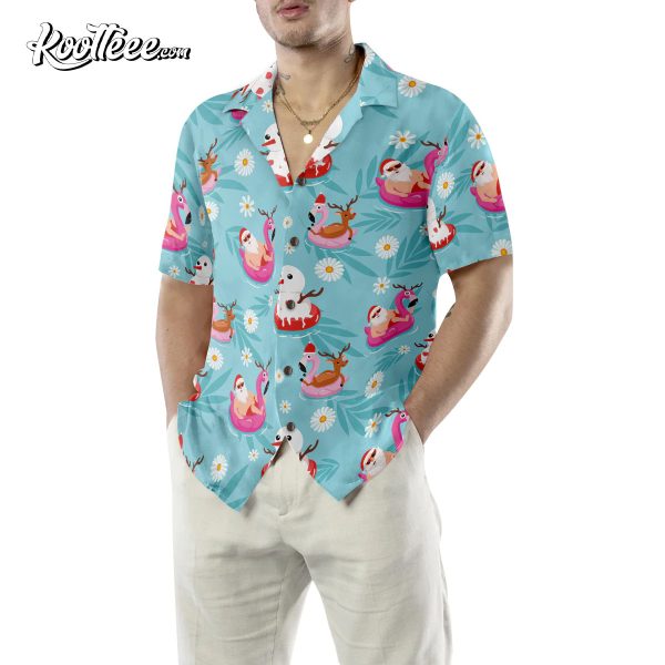 Santa On Flamigo Christmas Pattern Hawaiian Shirts