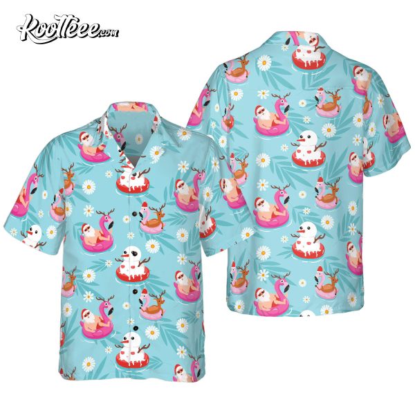 Santa On Flamigo Christmas Pattern Hawaiian Shirts