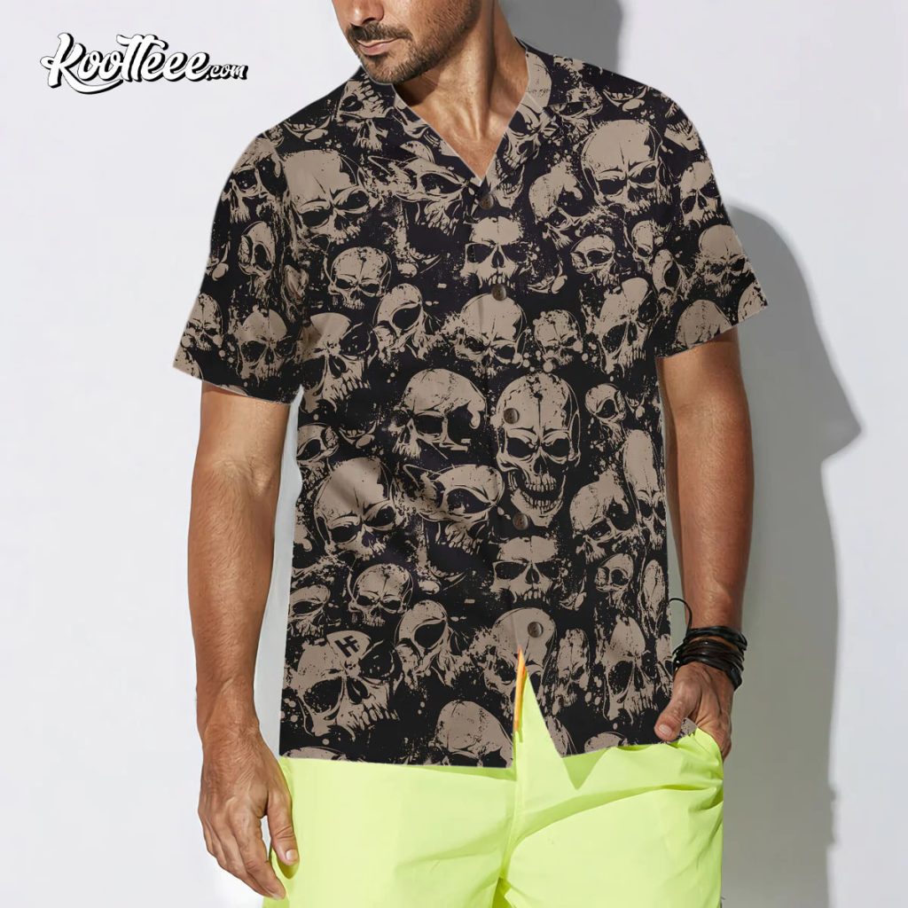 Homidam Skull Print Hawaiian Shirt – Summer Button-Down Skeleton Design, Lightweight & Casual