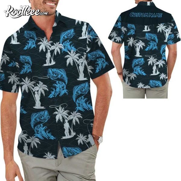 Fishing Tropical Cocconut Trees Custom Name Hawaiian Shirt