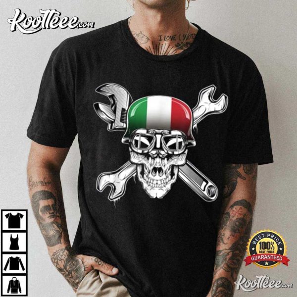 Italian Motorcycle Skull Italy Flag T-Shirt