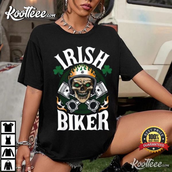 Motorcycle Skull Irish Biker Funny St. Patricks Day T-Shirt