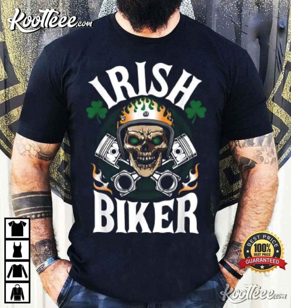 Motorcycle Skull Irish Biker Funny St. Patricks Day T-Shirt
