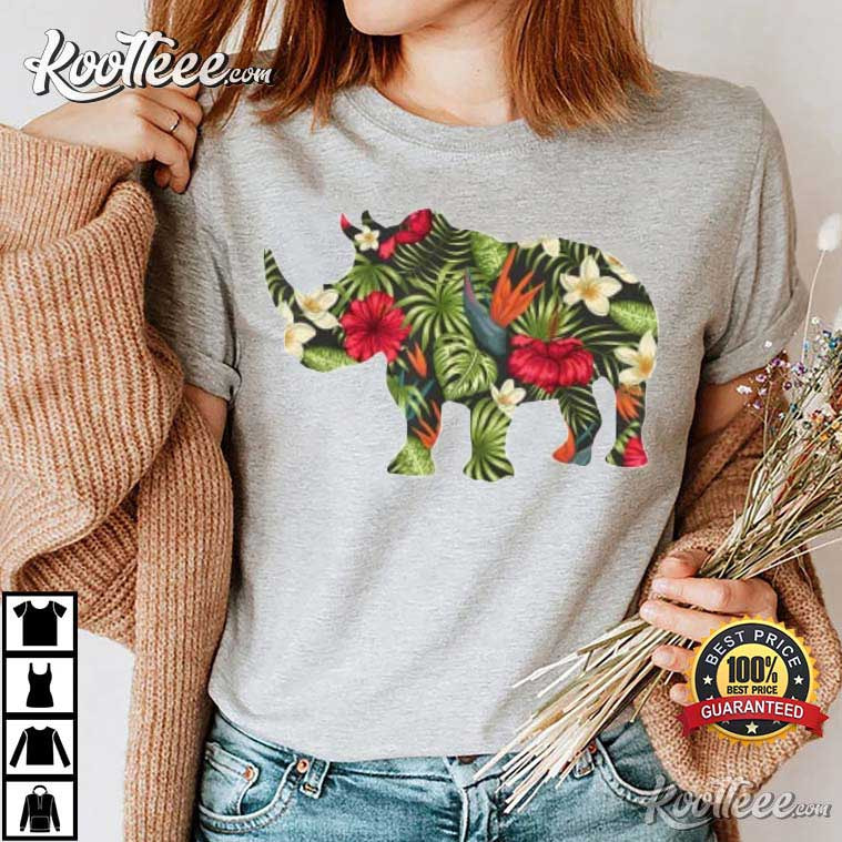 Rhino Summer Tropical Floral, Flower Hawaii Men Girl T-Shirt