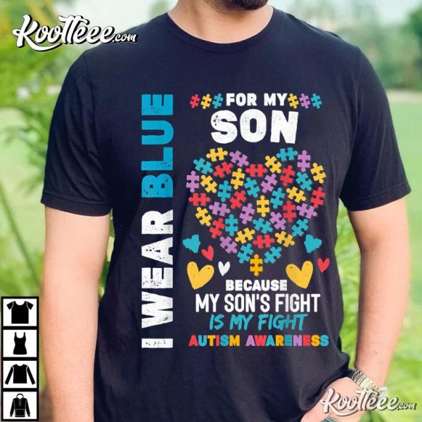 Proud Autistic Dad I Wear Blue For My Son Autism Awareness T-Shirt