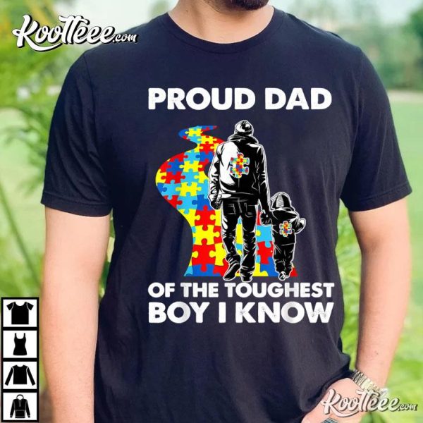 Proud Autism Dad Father And Son Autism Awareness T-Shirt