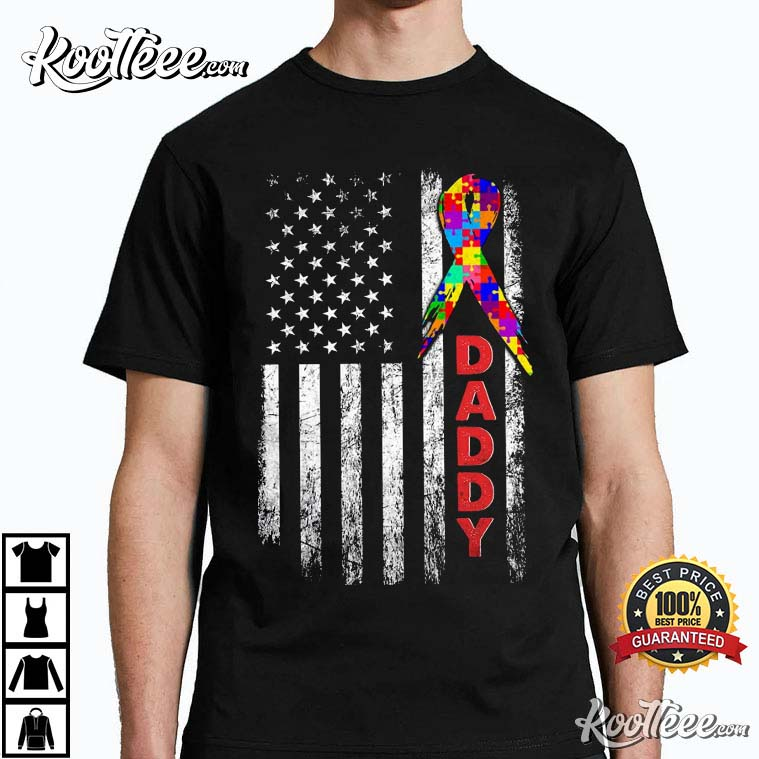 American Flag Puzzle Autism Dad Autism Awareness T-Shirt