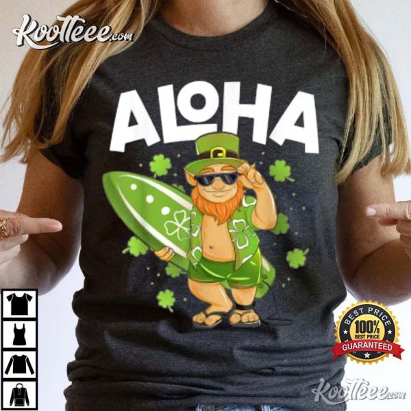 Aloha Hawaii Surfing Leprechaun St Patrick’s Day T-Shirt