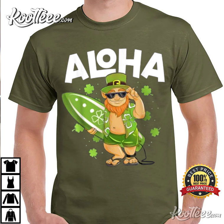 Aloha Hawaii Surfing Leprechaun St Patrick's Day T-Shirt