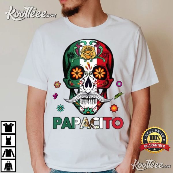 Mens Dia De Los Muertos Papacito Mexican Flag T-Shirt