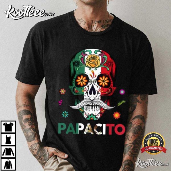 Mens Dia De Los Muertos Papacito Mexican Flag T-Shirt