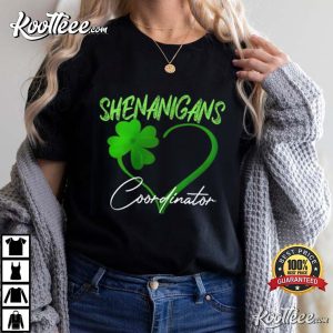 Shenanigans Coordinator Green Heart Shamrock St Patricks Day T Shirt 2