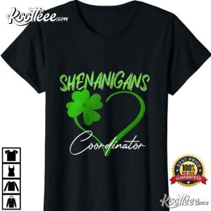 Shenanigans Coordinator Green Heart Shamrock St Patricks Day T Shirt 3