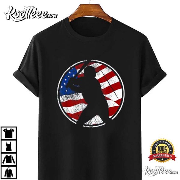 Baseball American Flag Vintage Baseball Fan T-Shirt