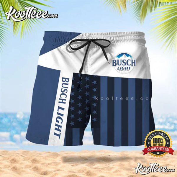 Summer American Flag Patch Busch Light Hawaiian Shorts