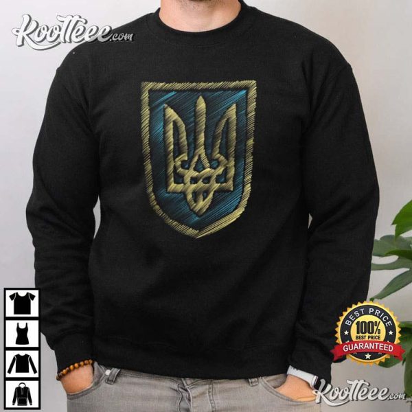 Pray For Ukraine Coat Of Arm Hand Drawn Trident T-Shirt