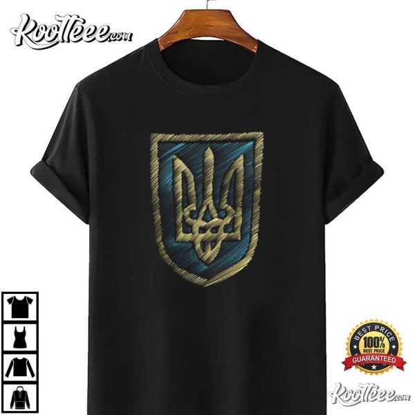 Pray For Ukraine Coat Of Arm Hand Drawn Trident T-Shirt