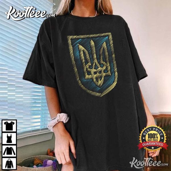 Pray For Ukraine Coat Of Arm Hand Drawn Trident T-Shirt