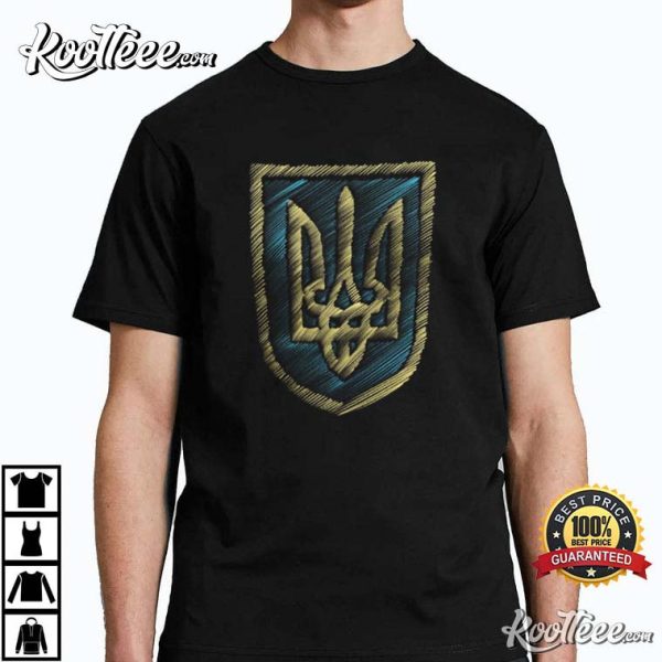 Pray For Ukraine Coat Of Arm Hand Drawn Trident T-Shirt