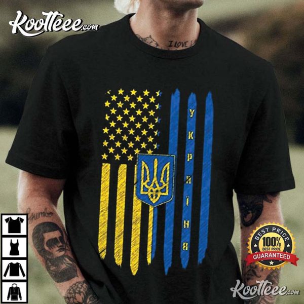 Ukraine USA Ukrainian American Flag Love Home 4th Of July T-Shirt