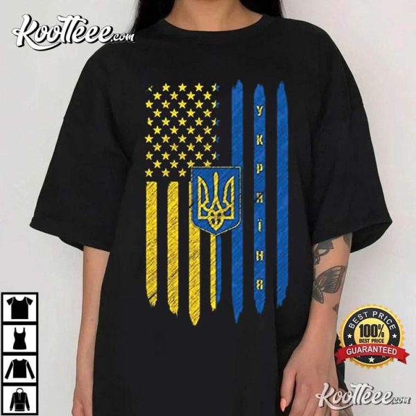 Ukraine USA Ukrainian American Flag Love Home 4th Of July T-Shirt