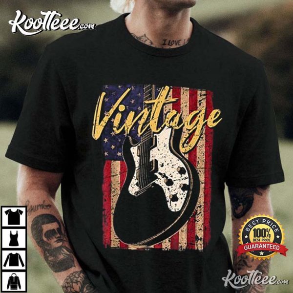 USA Flag Vintage Guitar Patriotic Instrument T-Shirt