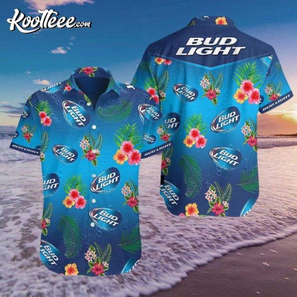 Bud Light Beer Flower Pattern Hawaiian Shirt
