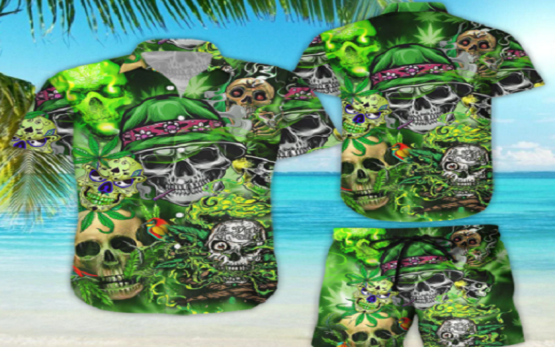 2. Green Tropical Skull Smoke Hawaiian Shirt