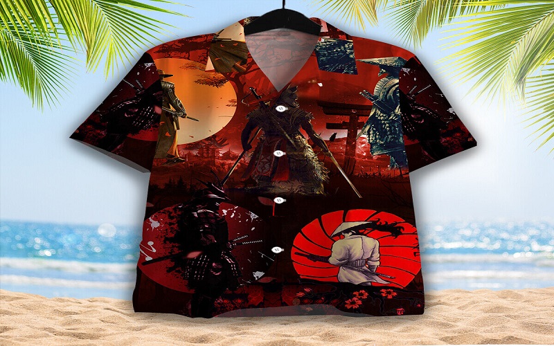 8. Lucky Samurai Red Hawaiian Shirt