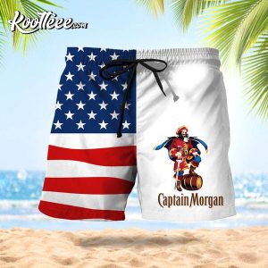 Vintage USA Flag Fourth Of July Captain Morgan Hawaiian Shorts
