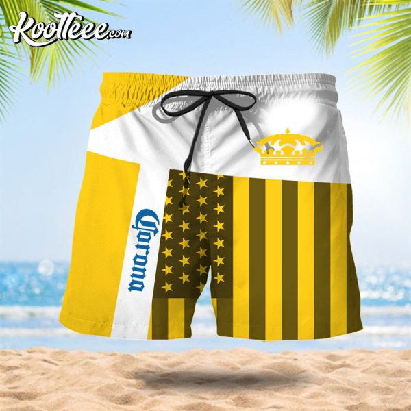 Summer American Flag Patch Corona Extra Hawaiian Shorts
