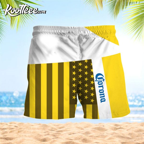 Summer American Flag Patch Corona Extra Hawaiian Shorts