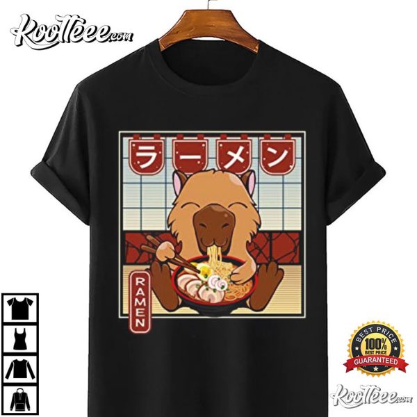 Cute Capybara Eating Ramen Japanese Anime Kawaii Gift T-Shirt