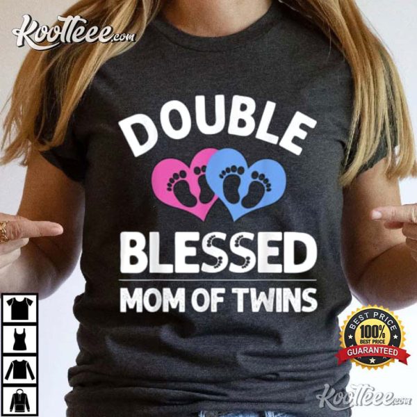 Mom Of Twins Double Blessed Mother Announcement Gift For Mom T-Shirt