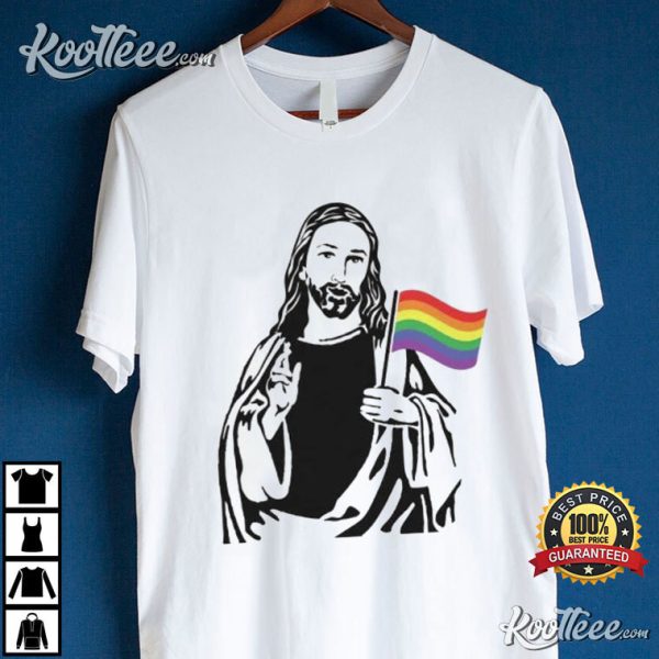 Gay Pride Jesus Holding LBGTQIA  Pride Rainbow T-Shirt