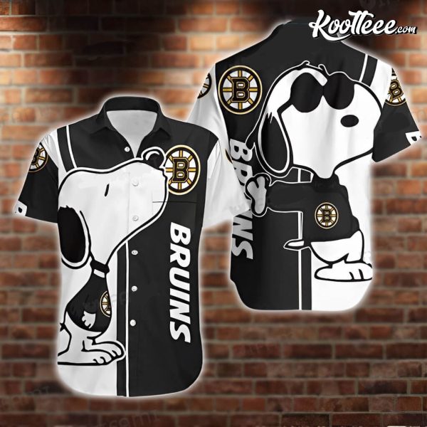 Boston Bruins White Black Snoopy Hawaiian Shirt