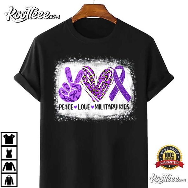 Purple Up Peace Love Military Child Month Ribbon Leopard T-Shirt