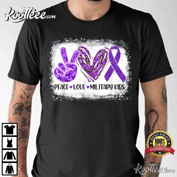 Purple Up Peace Love Military Child Month Ribbon Leopard T-Shirt
