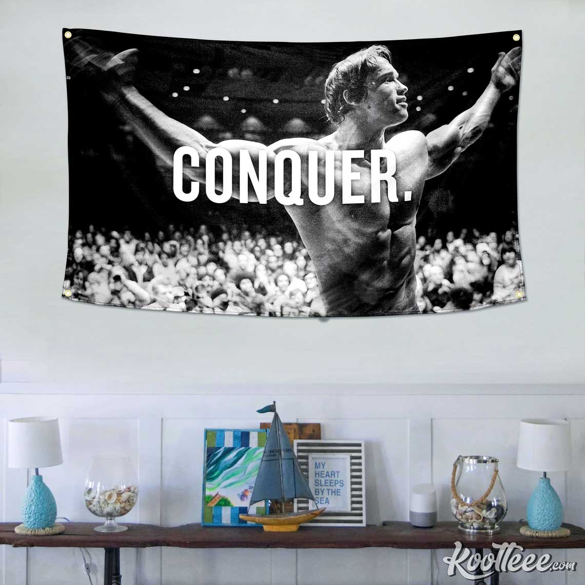 Conquer For Arnold Schwarzenegger Feet Banner Gym Flag