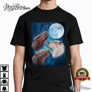Three Capybaras Moon And Nighttime Sky T Shirt 3