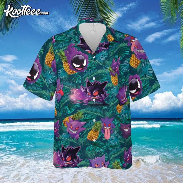 Gengar Ghost Pokemon Button Up Hawaiian Shirt