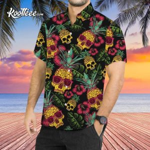 Summer Pineapple Skull Black Hawaiian Shirt 1