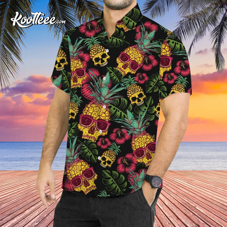 Summer Pineapple Skull Black Hawaiian Shirt
