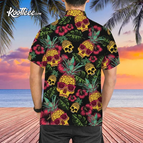 Summer Pineapple Skull Black Hawaiian Shirt