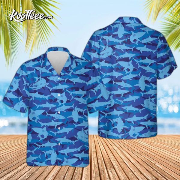 Shark Blue Camo Hawaiian Shirt