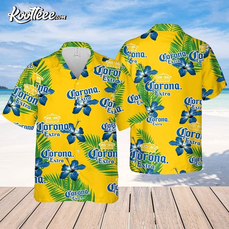 Corona Extra Beer Blue Hibiscus Flower Pattern Hawaiian Shirt