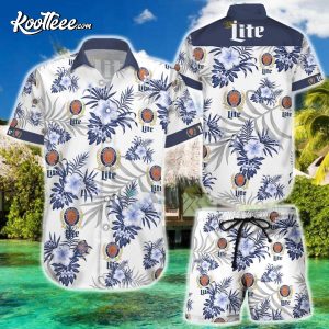 Miller Lite Hawaiian Shirt Tropical Flower Pattern