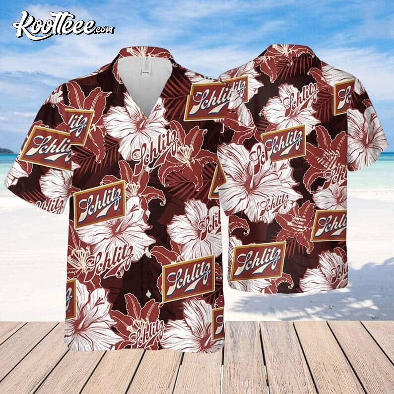 Tropical Flower Pattern Schlitz Beer Hawaiian Shirt