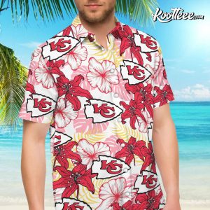 Kansas City Chiefs NFL Mens Hibiscus Button Up Shirt