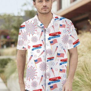 4th Of July America Flag Firework Pattern Hawaiian Shirt